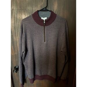 Peter Millar Mens Large 100% Extra Fine Merino Wool Quarter Zip Sweater Purple
